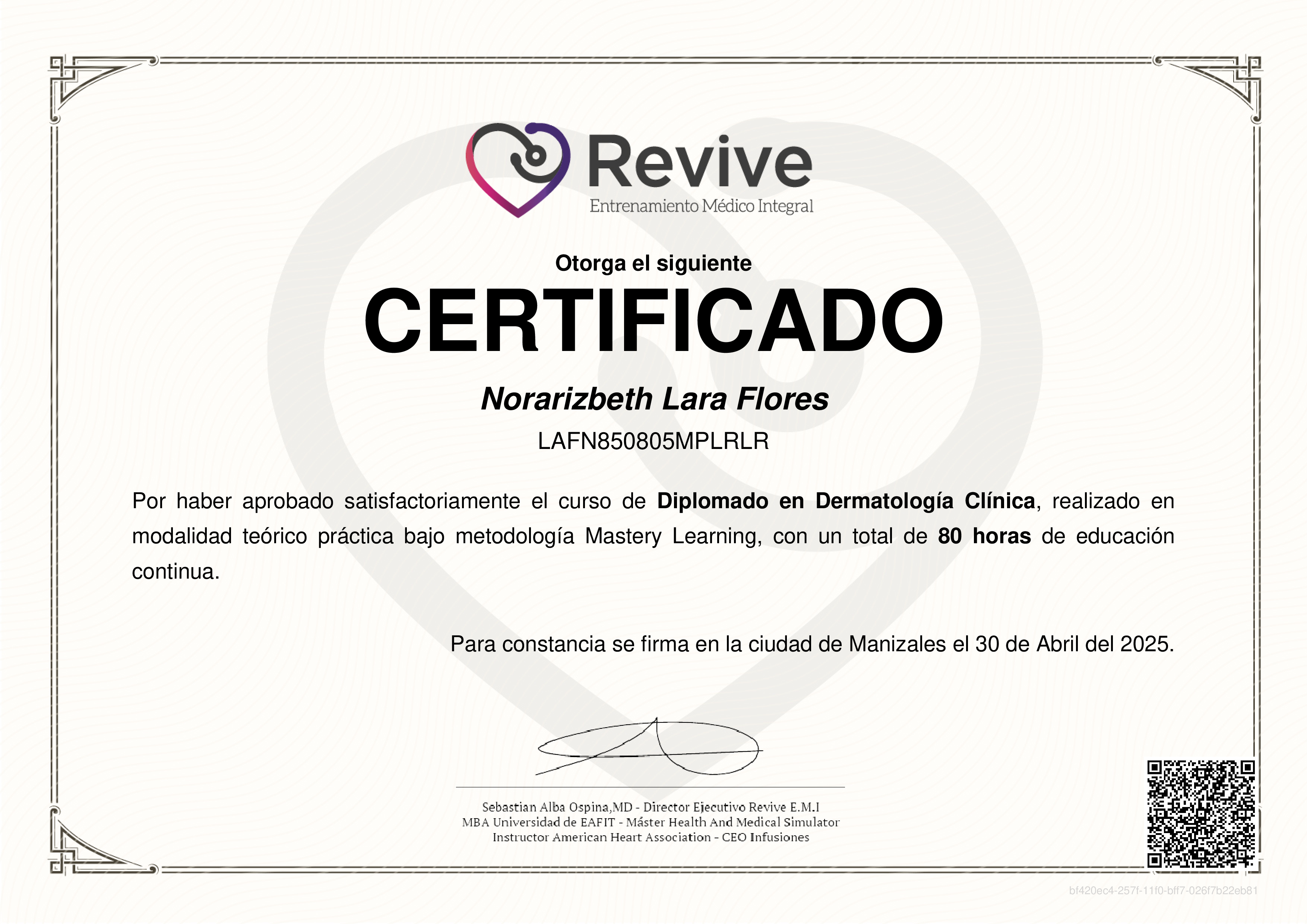 Credencial de Diplomado en Dermatología Clínica