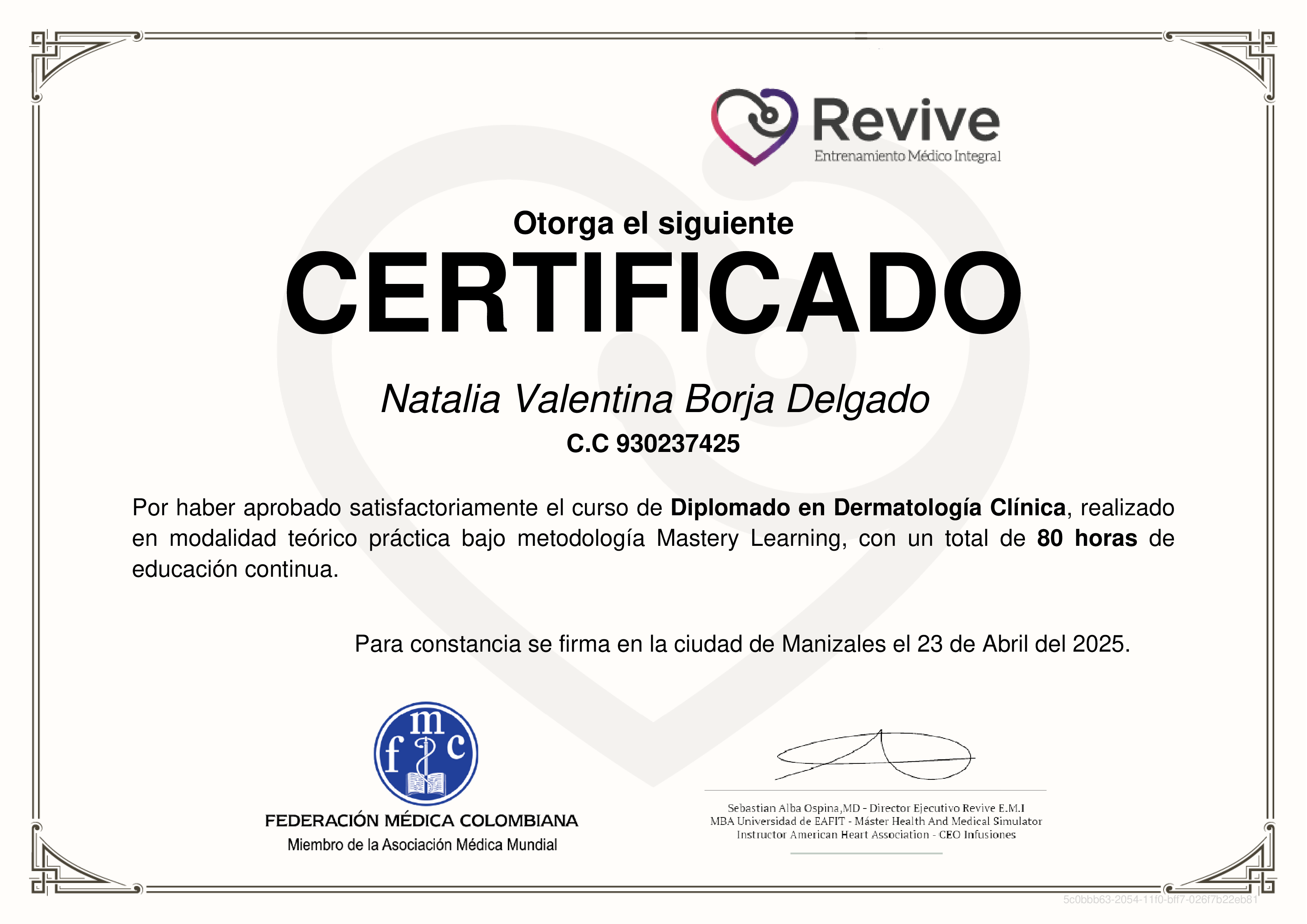 Credencial de Diplomado en Dermatología Clínica