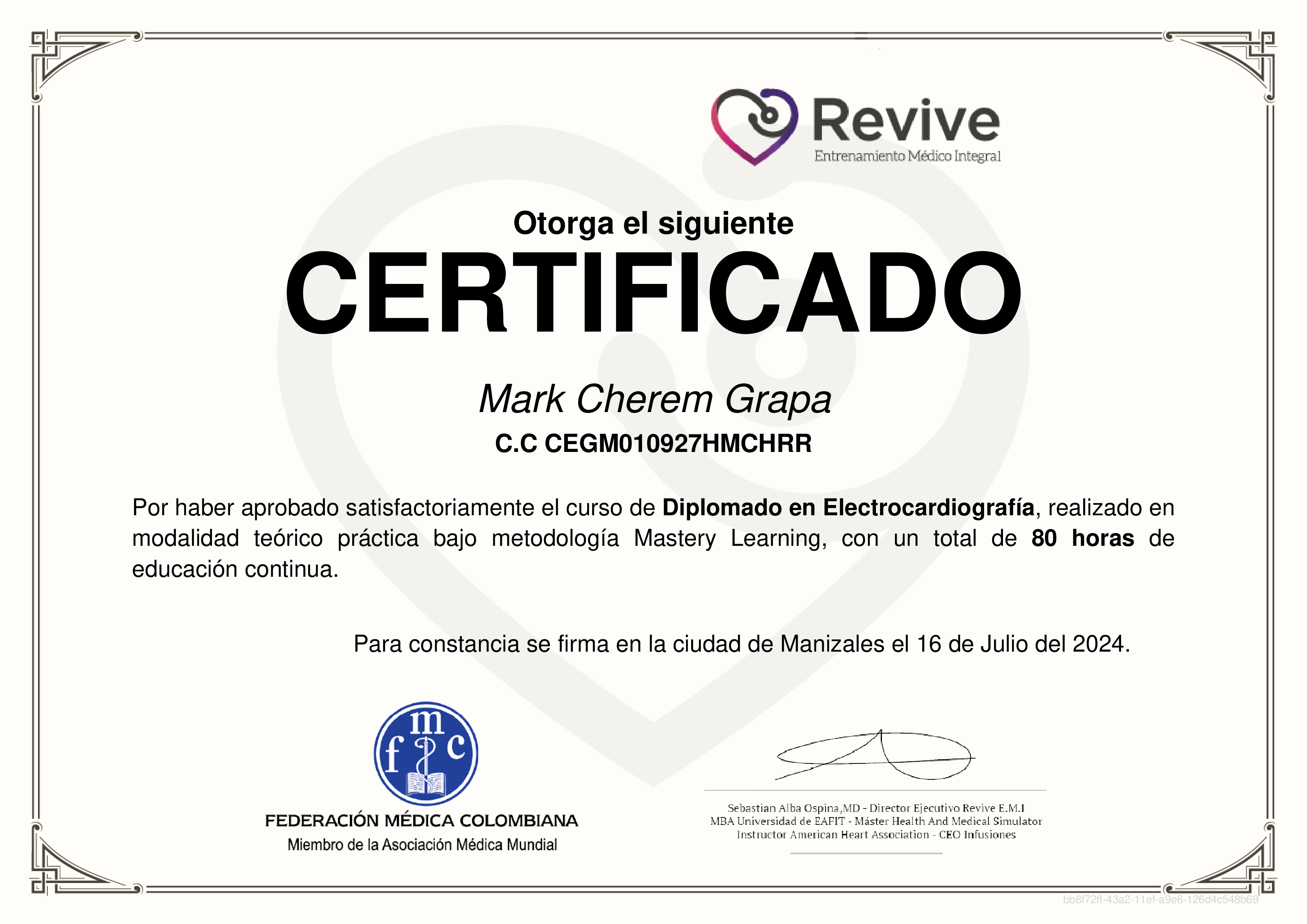 Credencial de Diplomado en Electrocardiografía