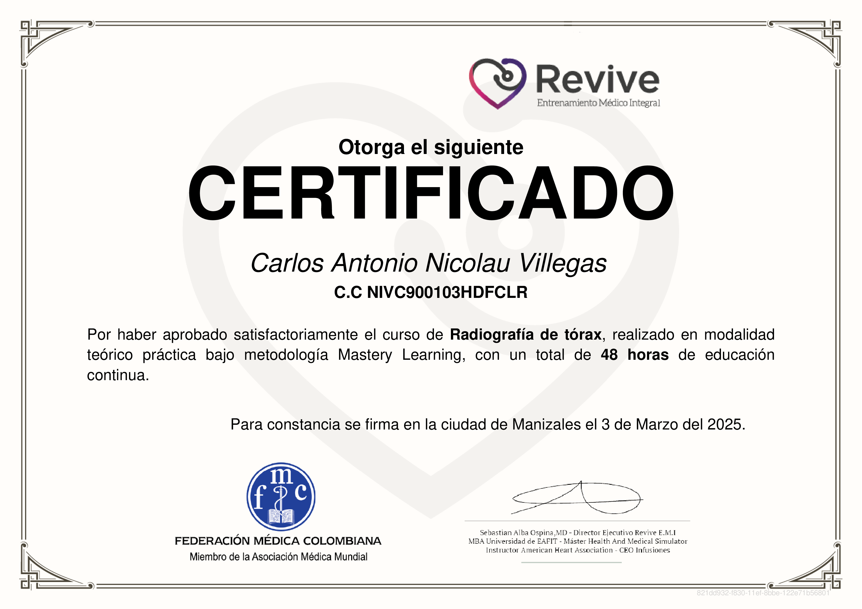 Credencial de Radiografía de tórax
