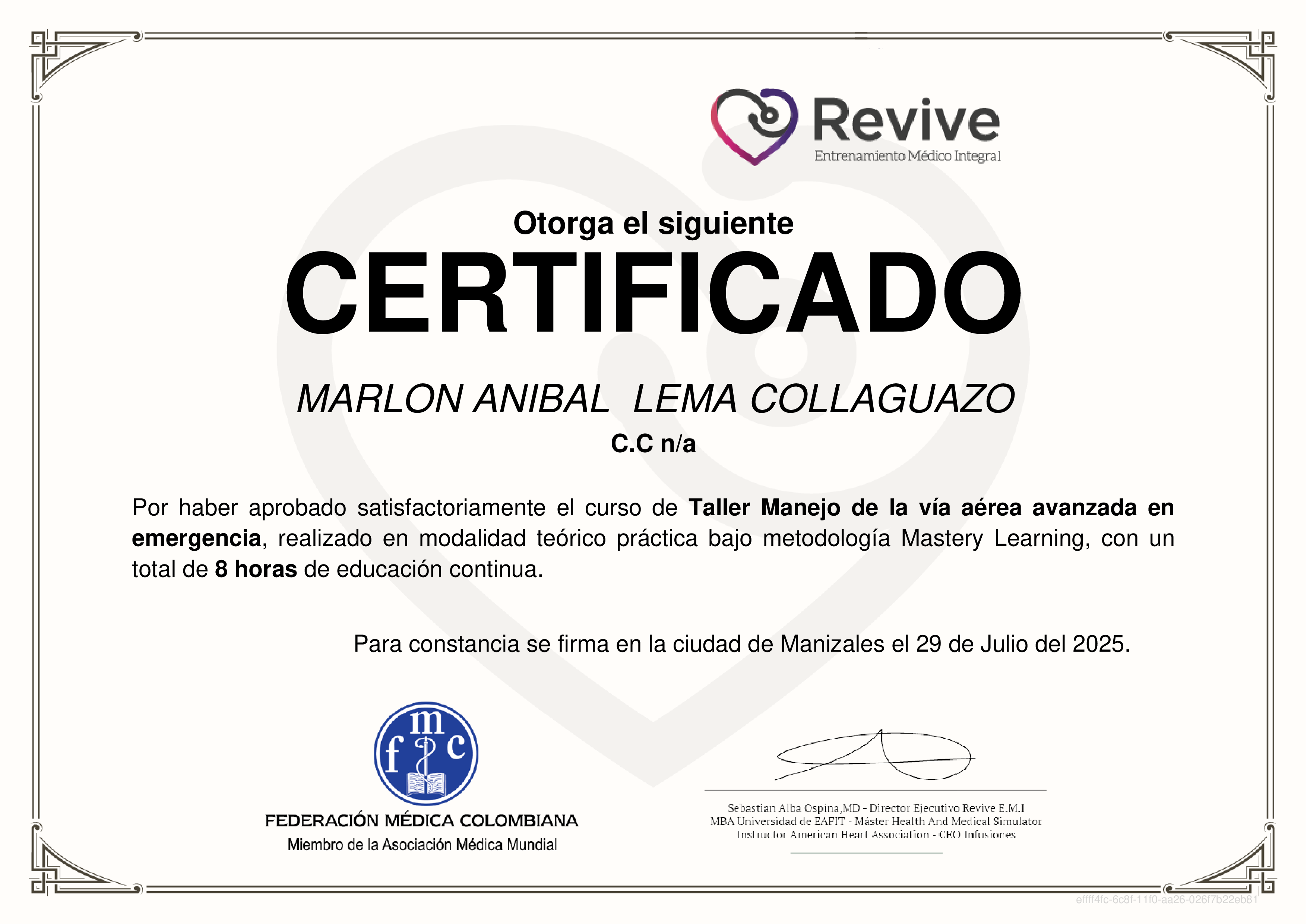 Credencial de Taller Manejo de la vía aérea avanzada en emergencia