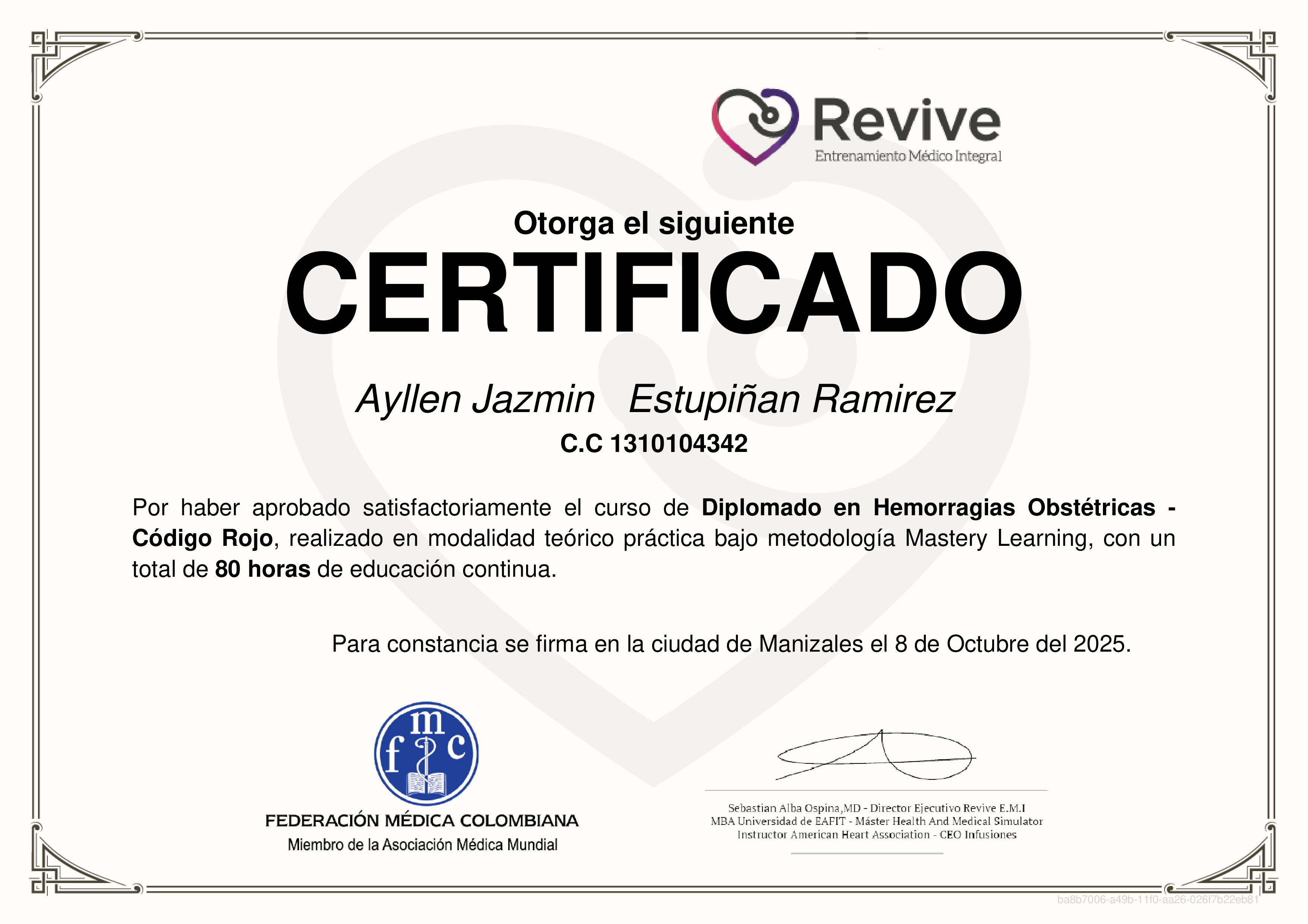 Credencial de Diplomado en Hemorragias Obstétricas - Código Rojo