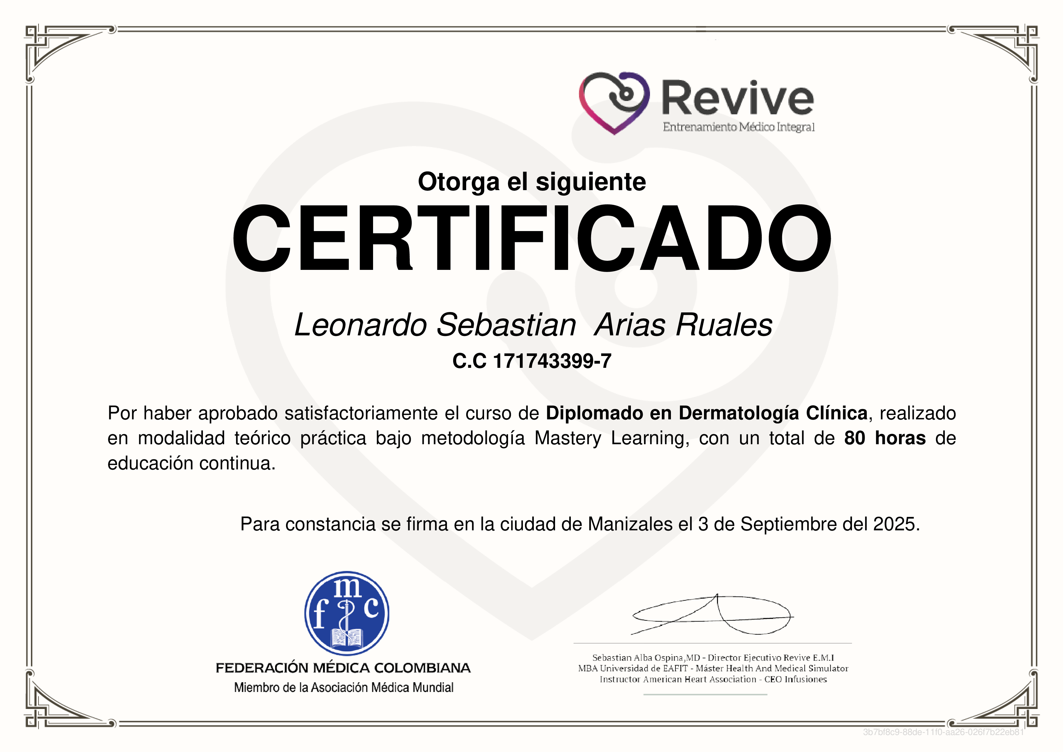 Credencial de Diplomado en Dermatología Clínica