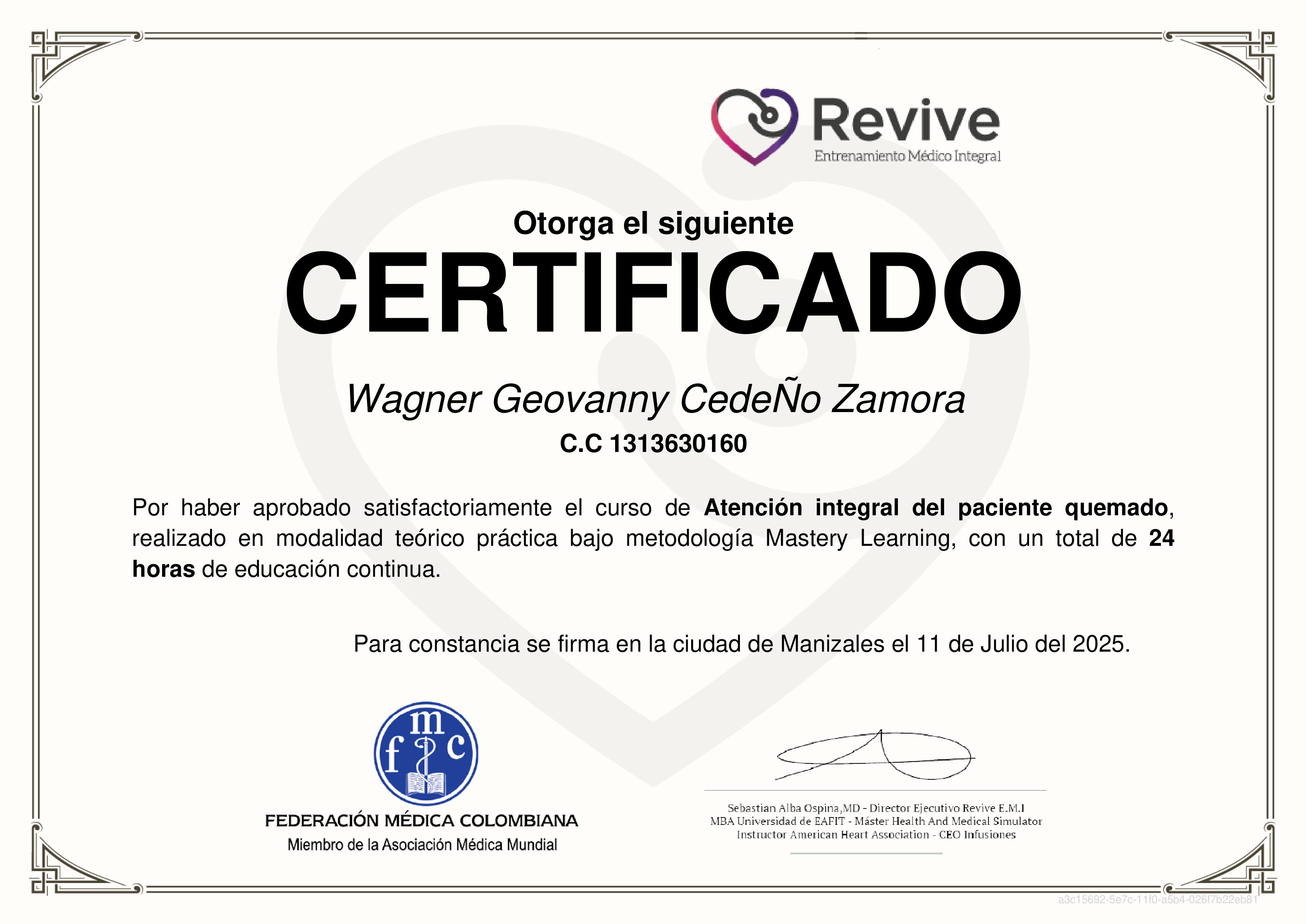 Credencial de Atención integral del paciente quemado