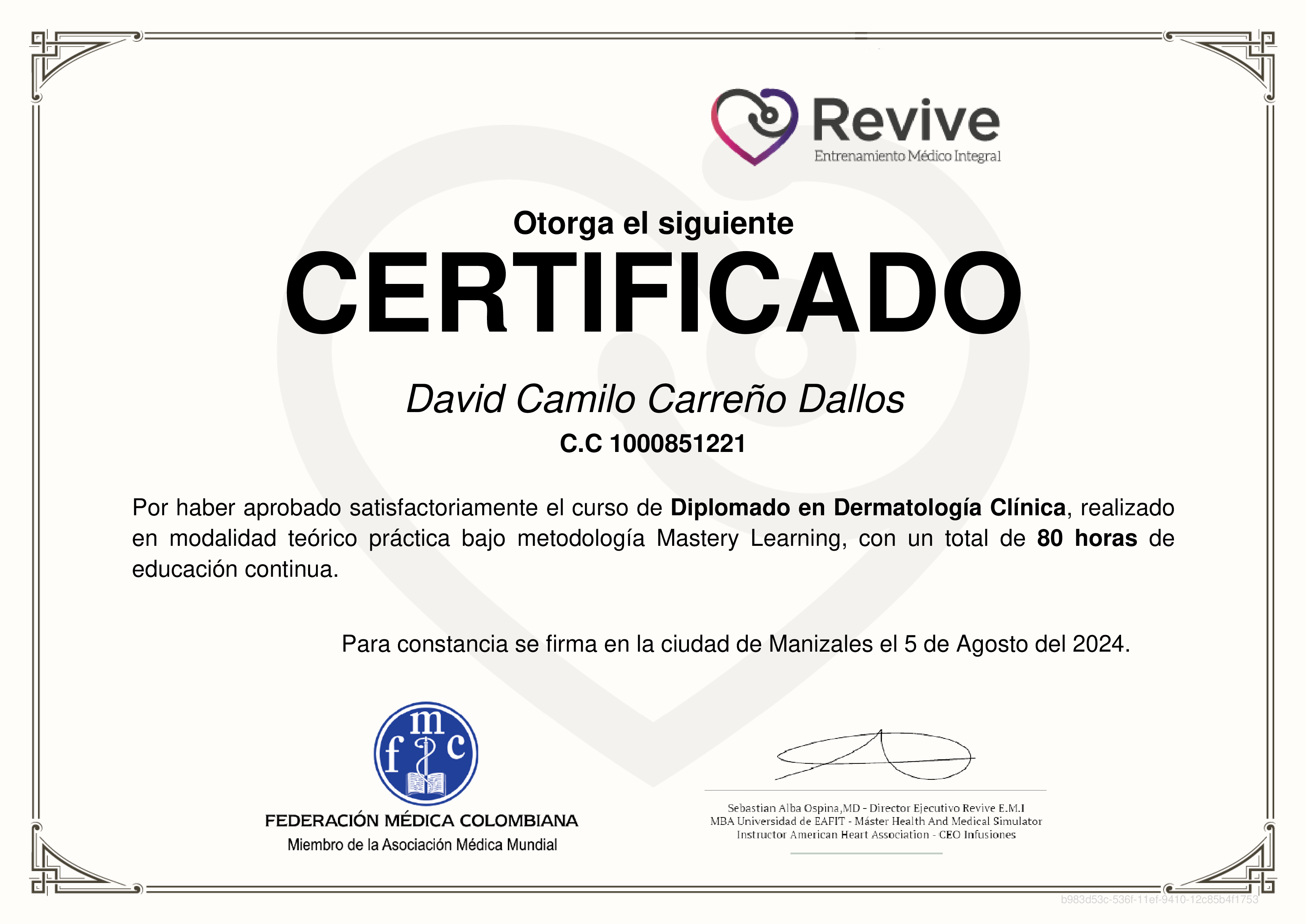 Credencial de Diplomado en Dermatología Clínica