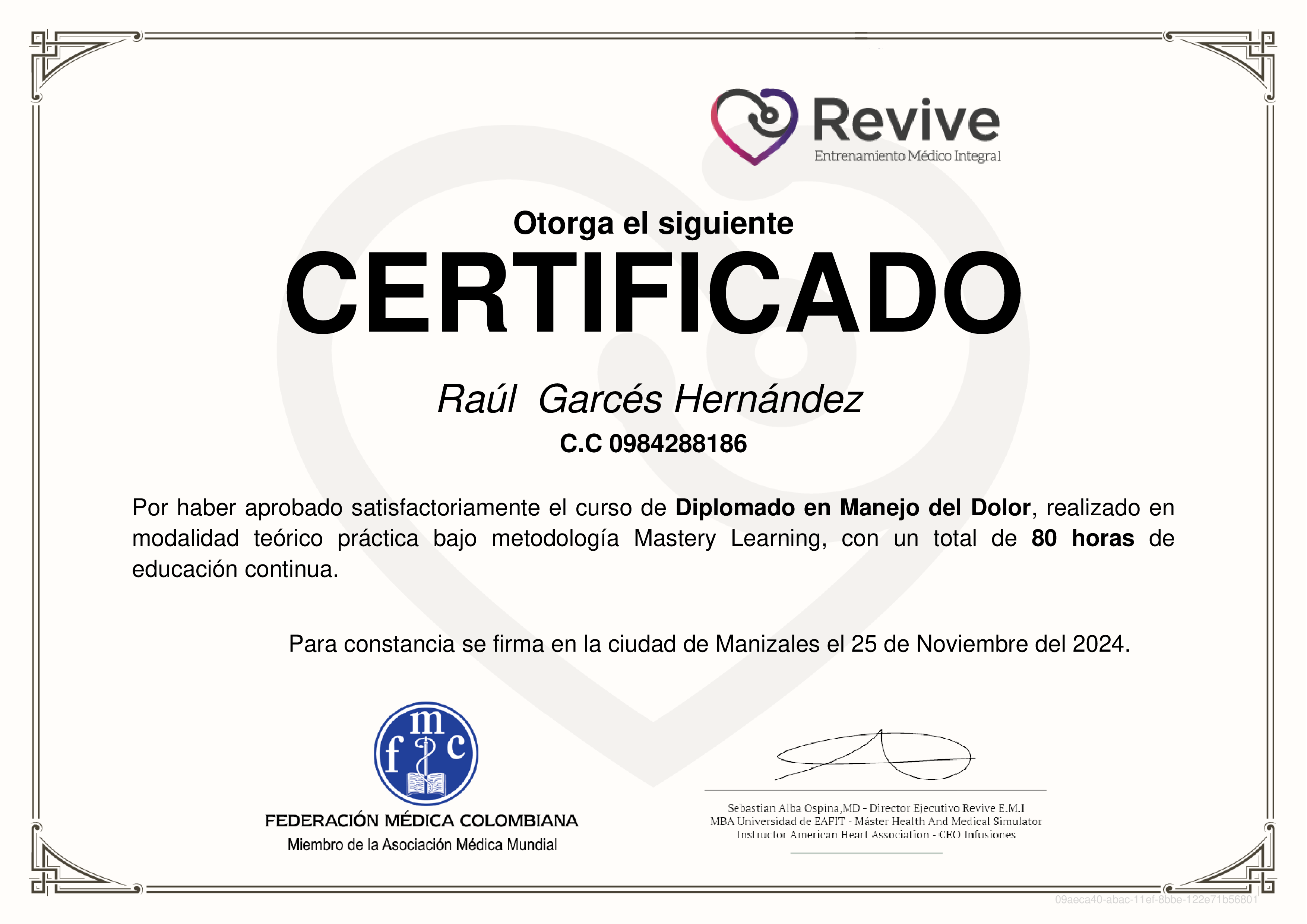 Credencial de Diplomado en Manejo del Dolor