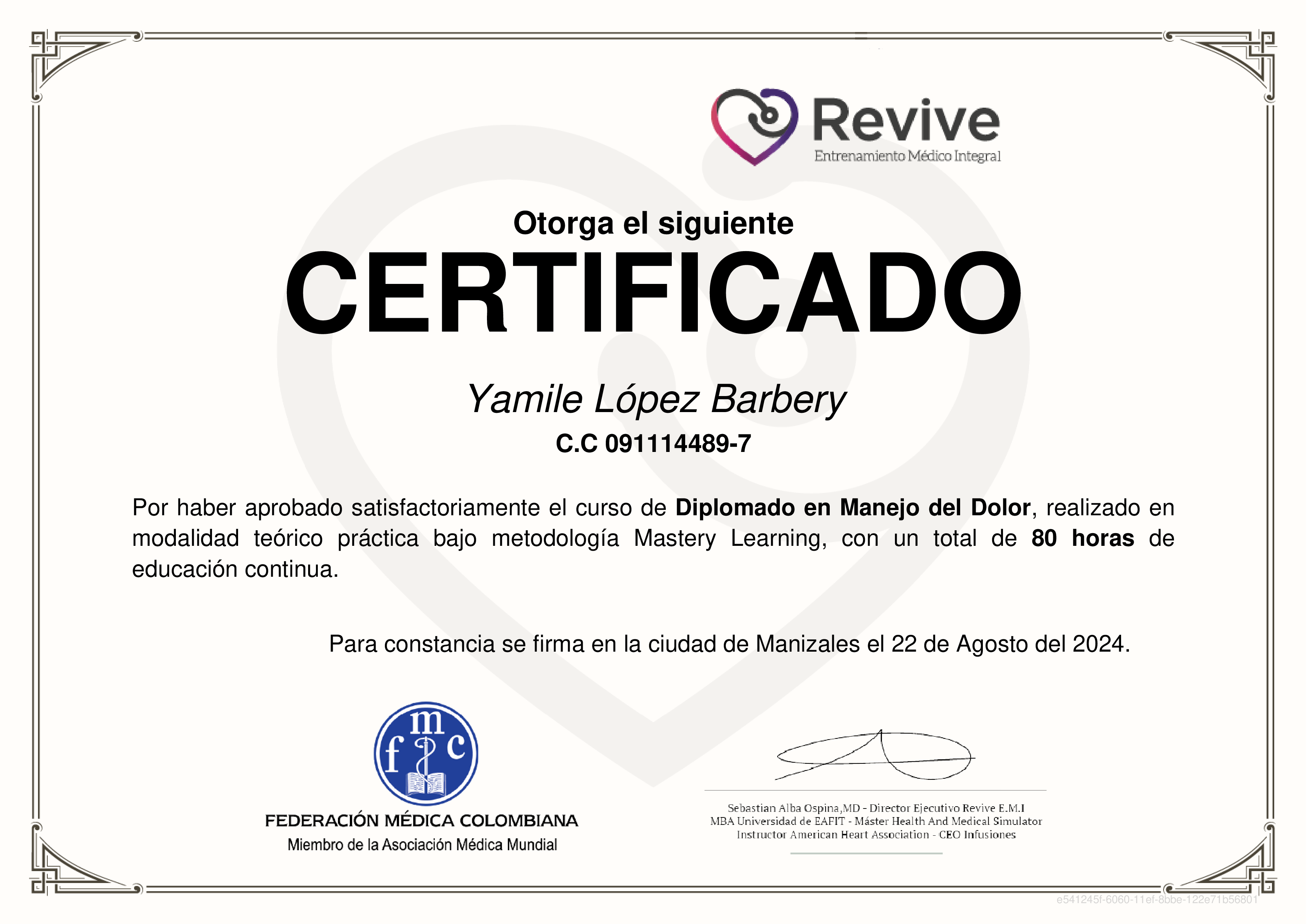 Credencial de Diplomado en Manejo del Dolor